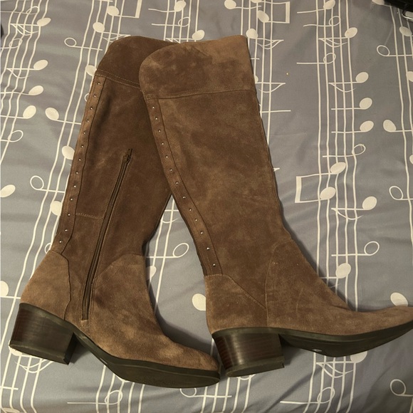 Brown Suede Knee-High Boots - Picture 2 of 6